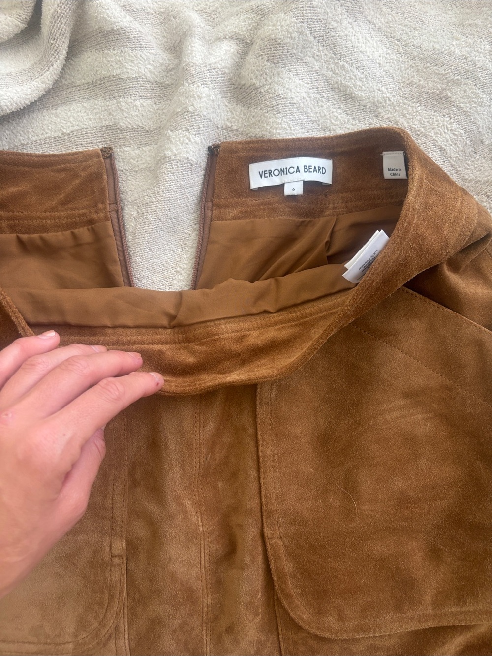 Veronica Beard Tan Suede Skirt with Front Pockets